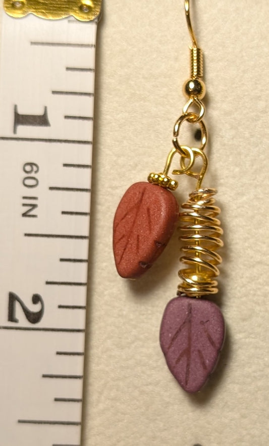 Earrings - Fall/Autumn leaves with spiral dangle
