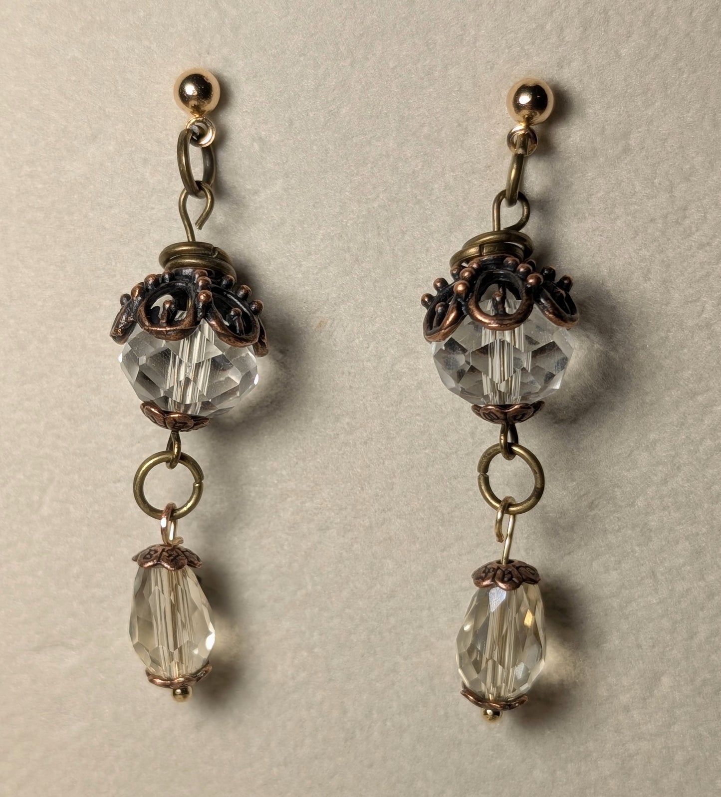 Earrings - vintage crystal dangle earrings with antique brass accents