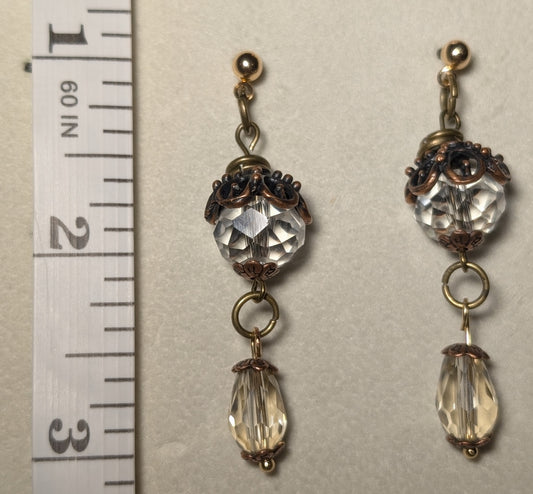 Earrings - vintage crystal dangle earrings with antique brass accents