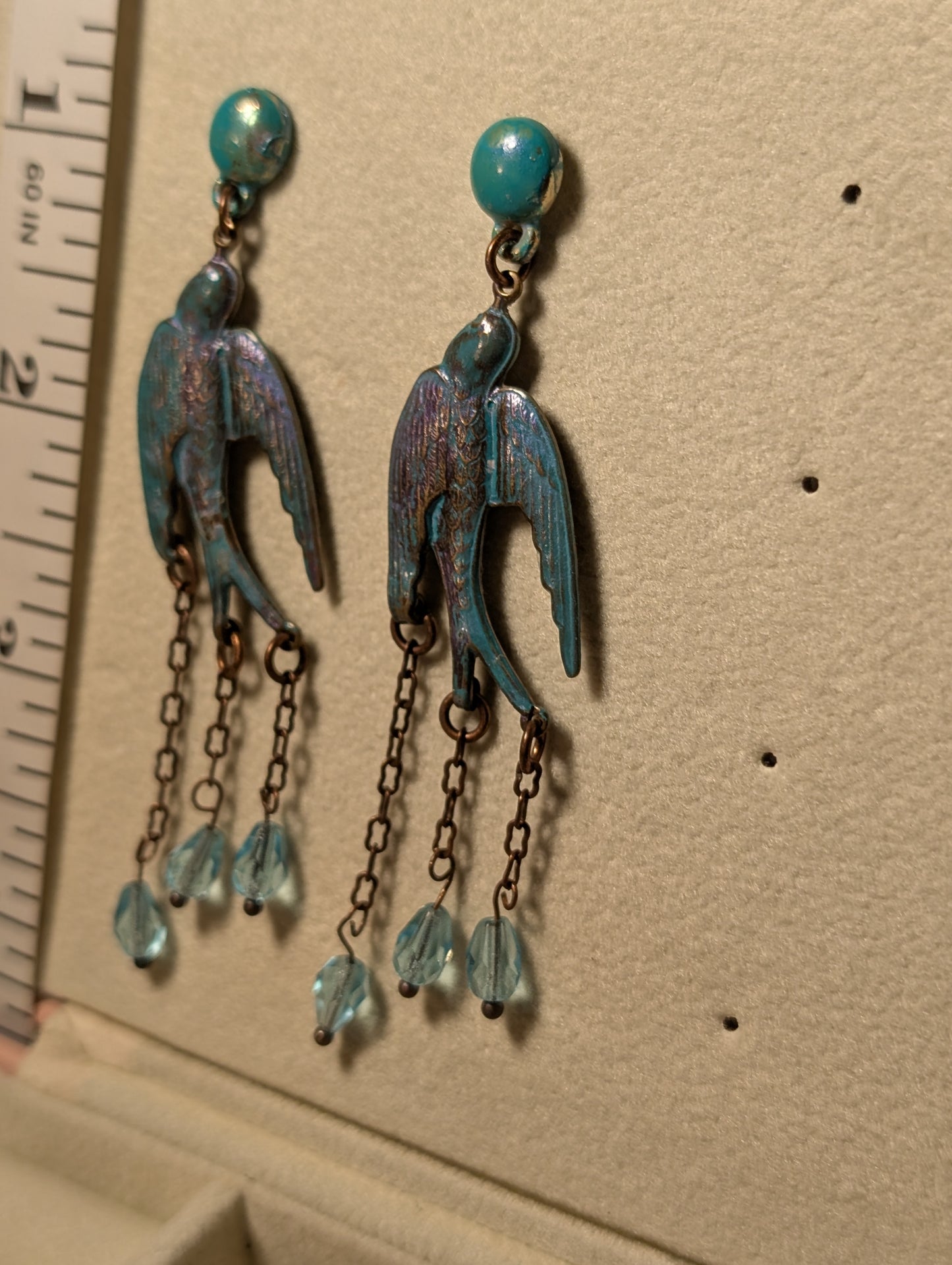 Earrings - patina metal bird earrings