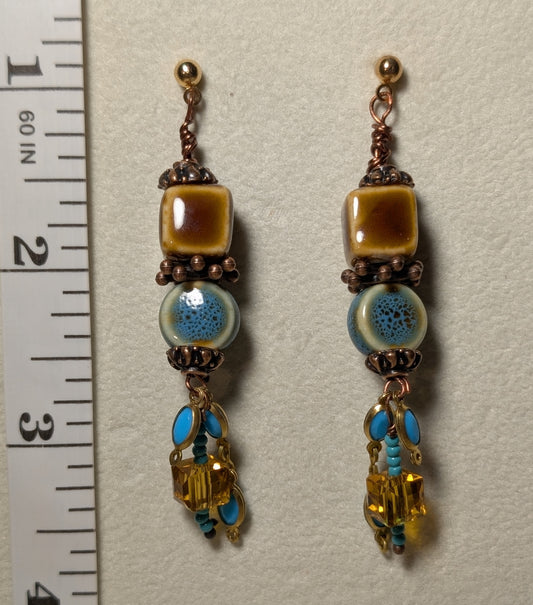 Earrings - Ceramic cubes and circle beads with a pretty dangle bead assortment