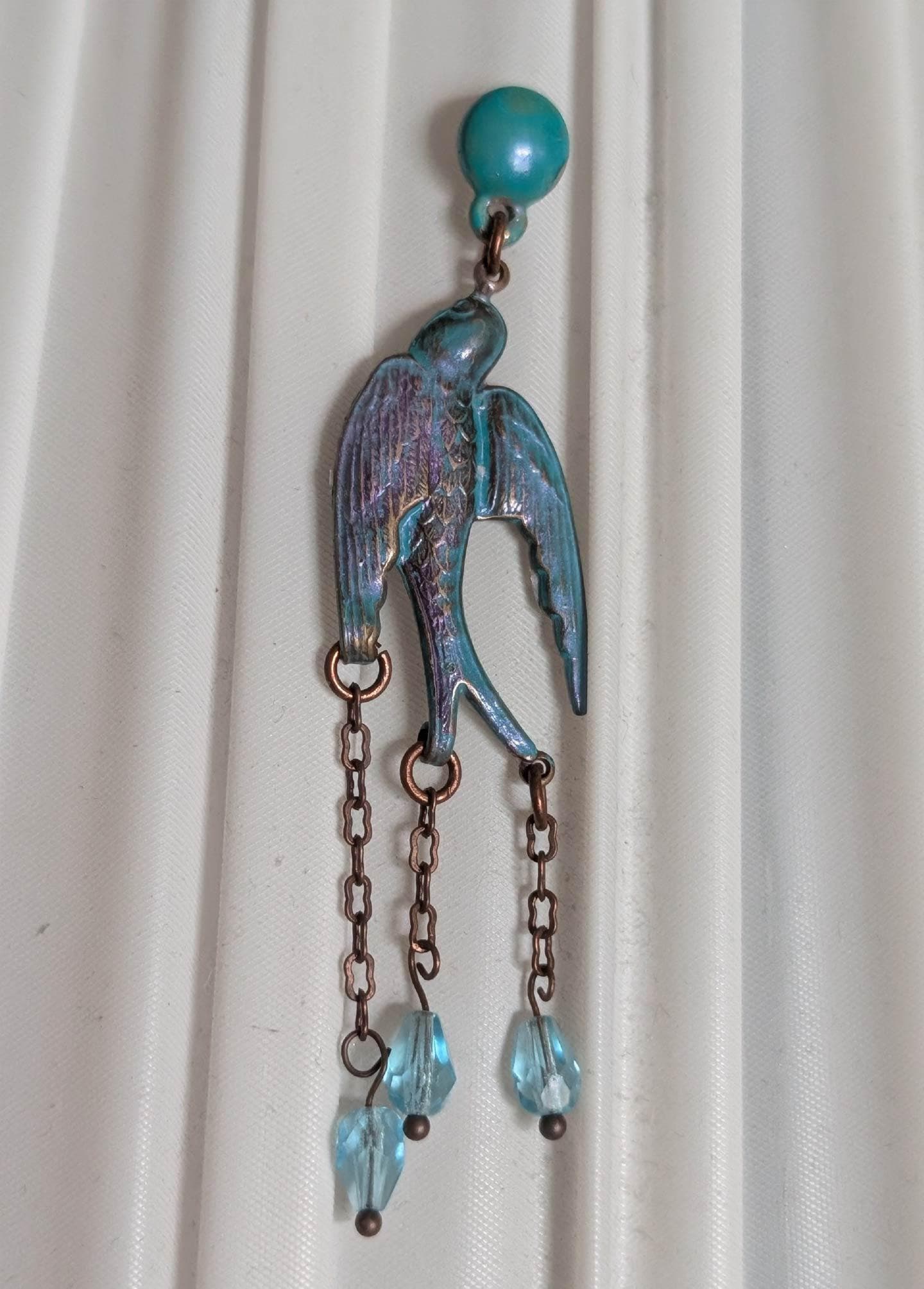 Earrings - patina metal bird earrings