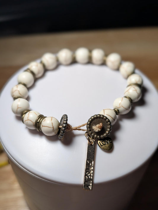 Bracelet - Earth-tone Howlite Beaded Bracelet with Heart Charm and choose joy charm