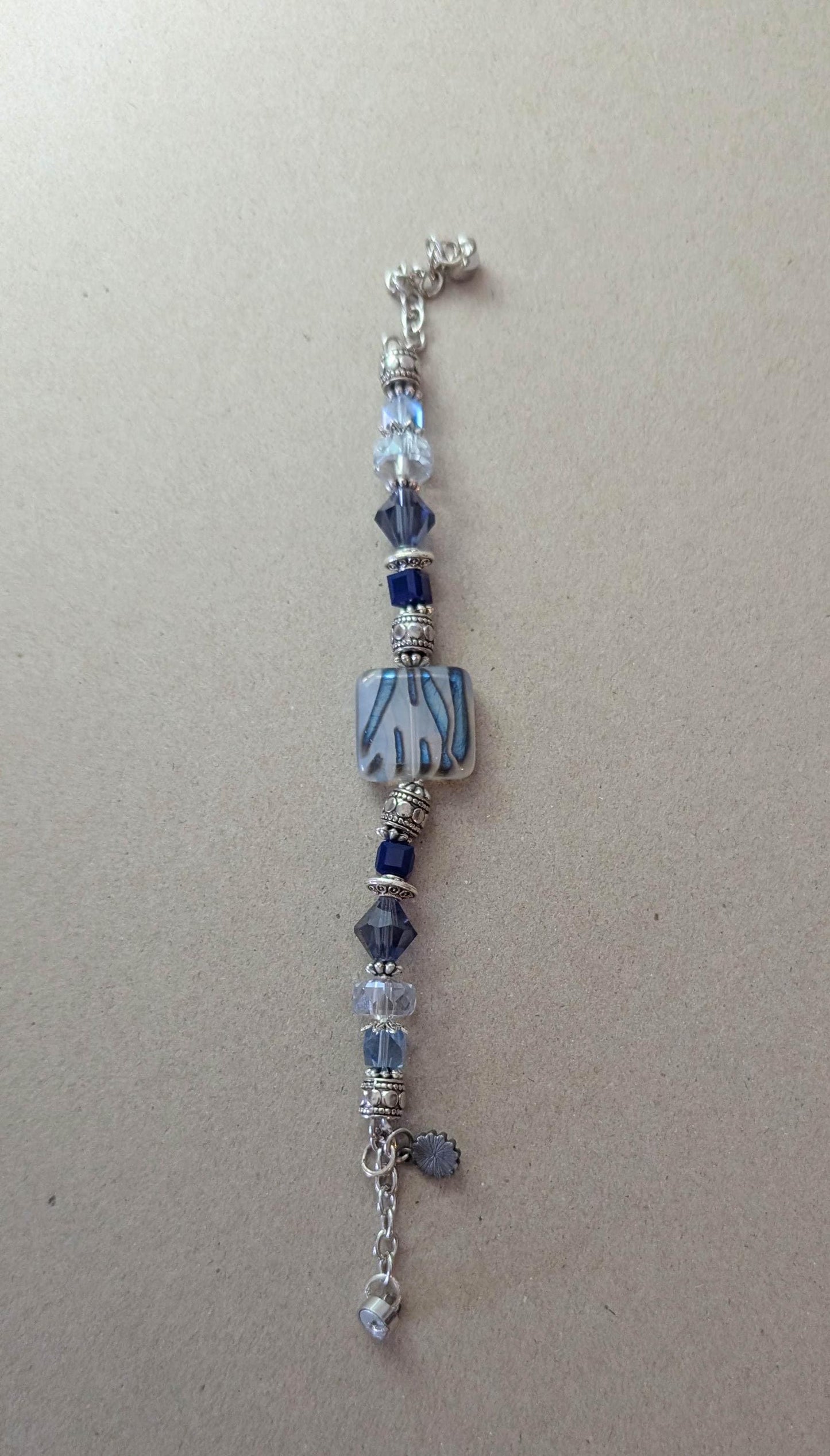 Bracelet - Frosty mixed Blue Bead Bracelet with Silver Metal Magnetic Clasp